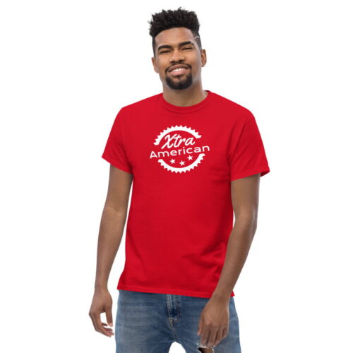 Men's heavyweight tee in red, front view