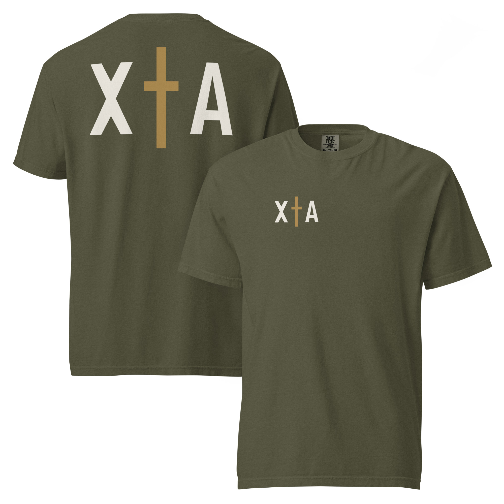 XA MONOGRAM CROSS in sage, front and back view