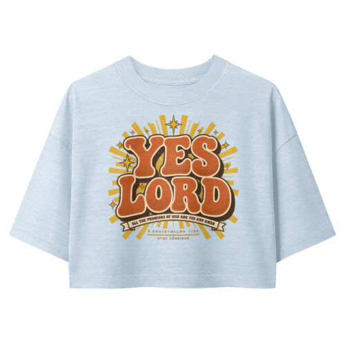 Yes Lord Crop — women's garment-dyed cropped tee light washed denim, front
