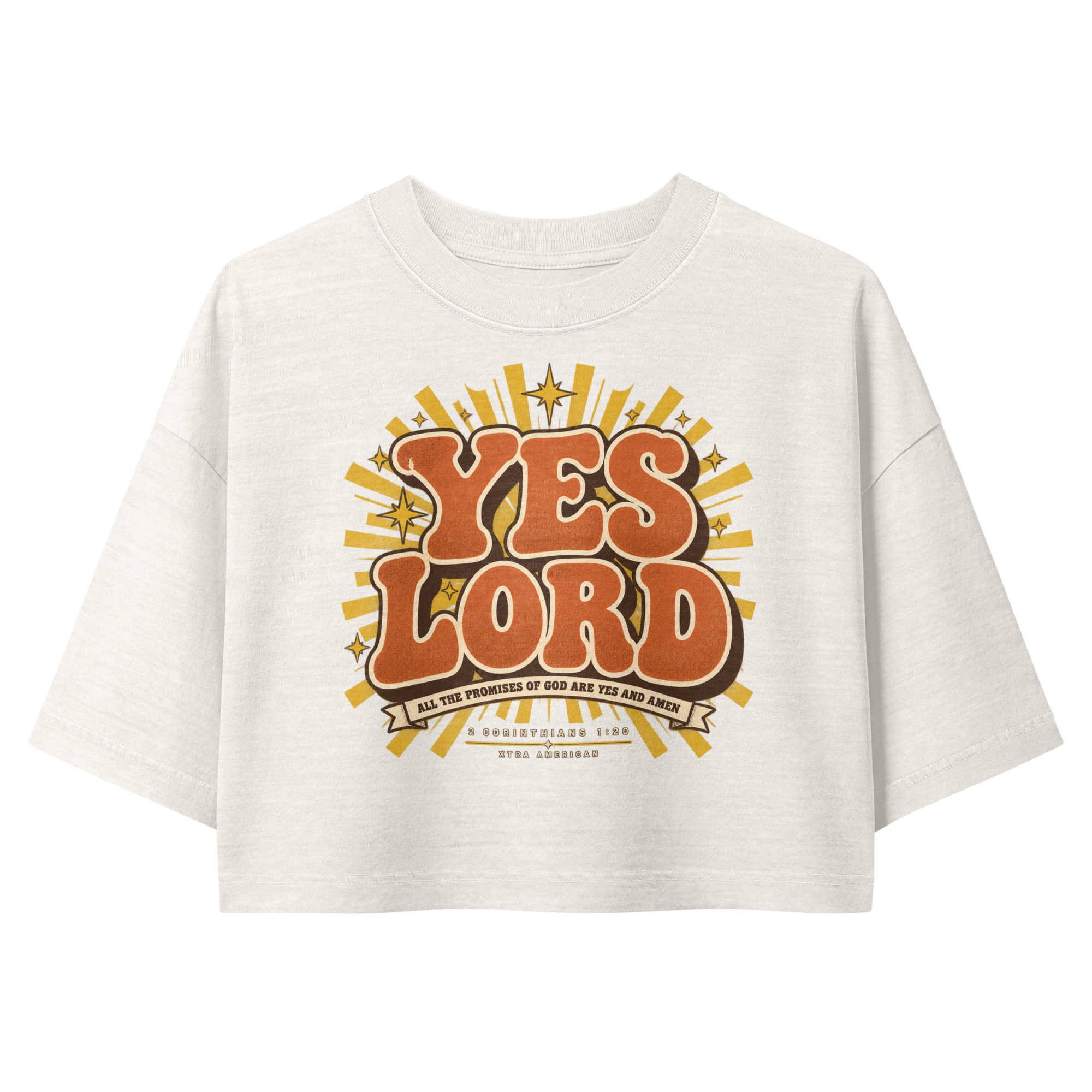Yes Lord Crop — women's garment-dyed cropped tee vintage white, front
