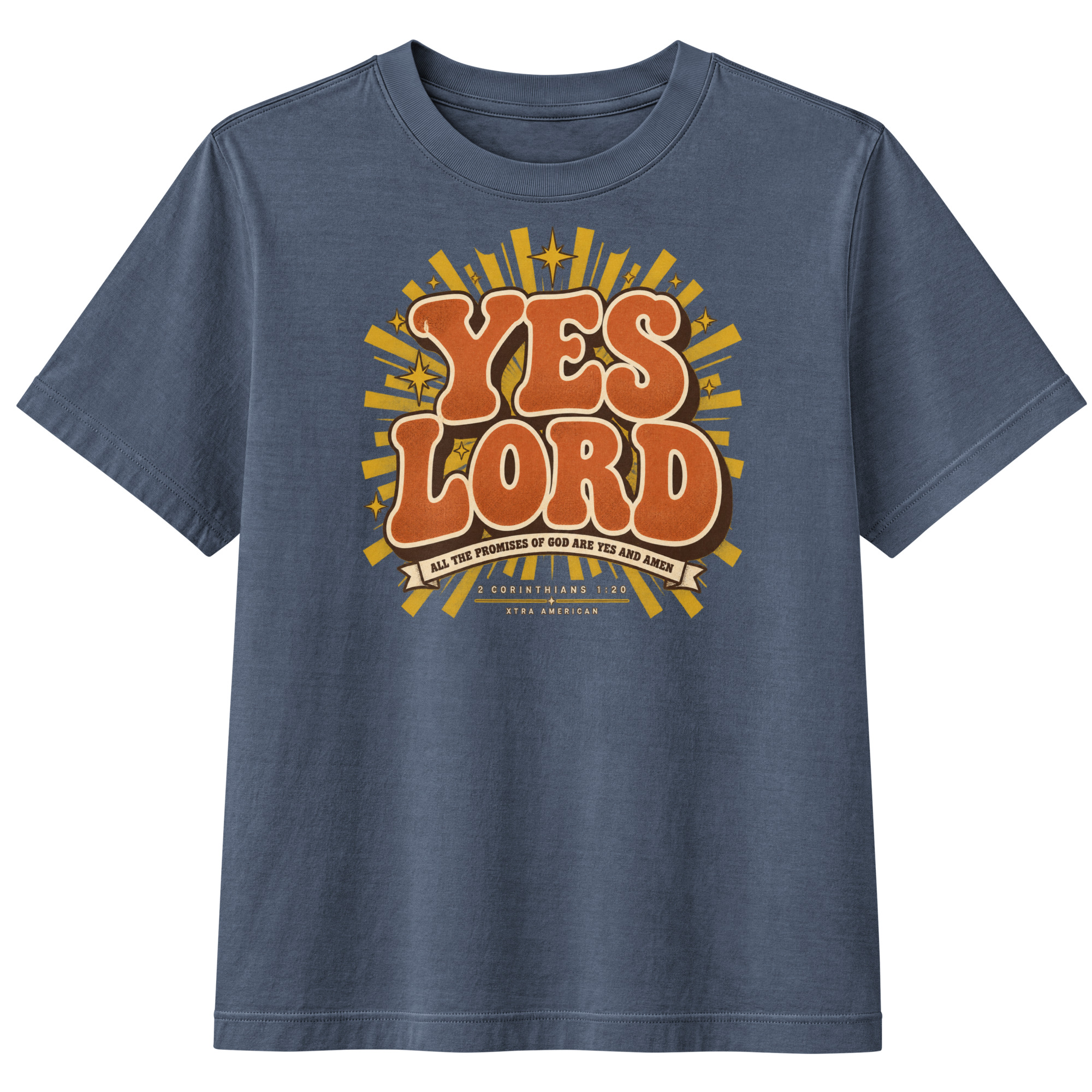 Yes Lord โ women's heavyweight garment-dyed tee washed navy, front