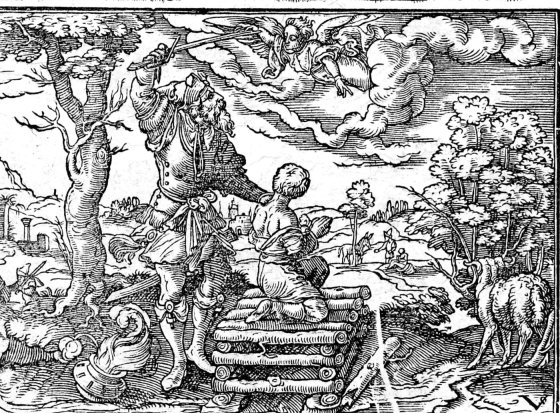 Abraham Offering Isaac, woodcut by Virgil Solis, 1565
