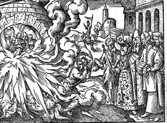 The Three Hebrews in the Fiery Furnace, woodcut by Virgil Solis, 1565