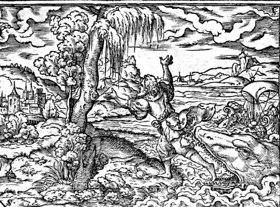 Jonah Cast Out upon the Dry Land, woodcut by Virgil Solis, 1565