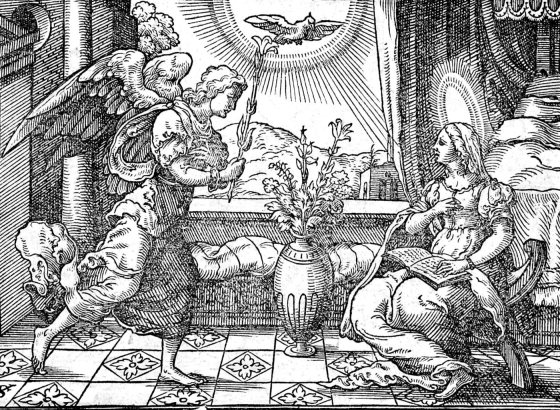 The Annunciation, woodcut by Virgil Solis, 1565