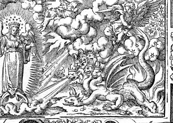 The Woman and the Dragon, woodcut by Virgil Solis, 1565