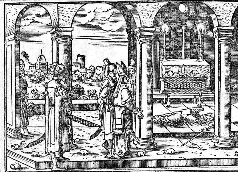 Dagon Falls Before the Ark, woodcut by Virgil Solis