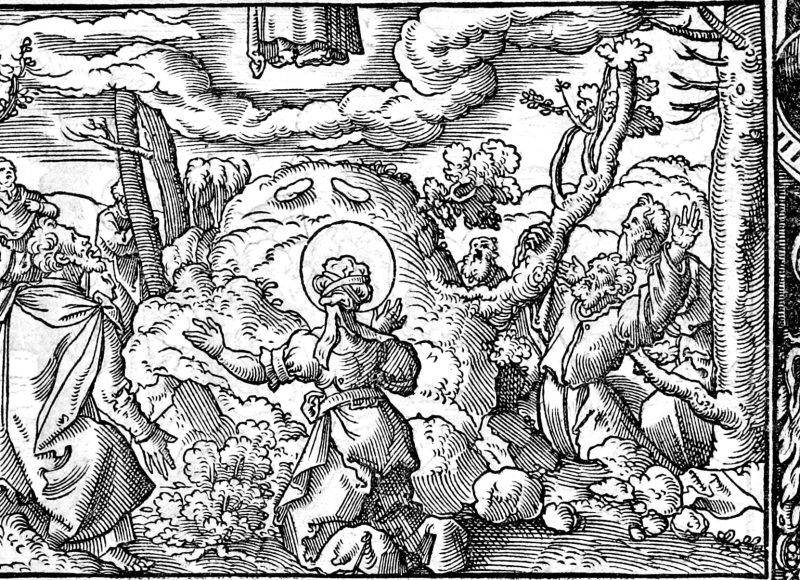 The Ascension and the Choosing of Matthias, woodcut by Virgil Solis