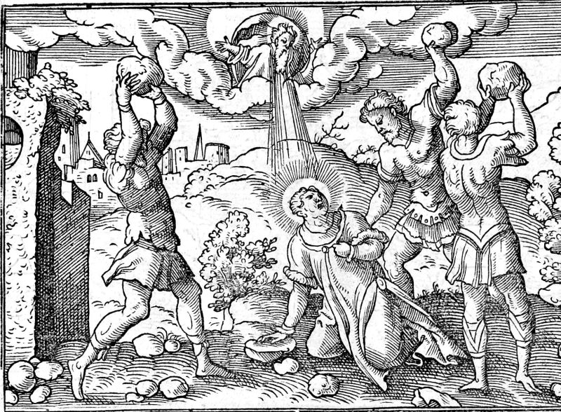 The Stoning of Stephen, woodcut by Virgil Solis