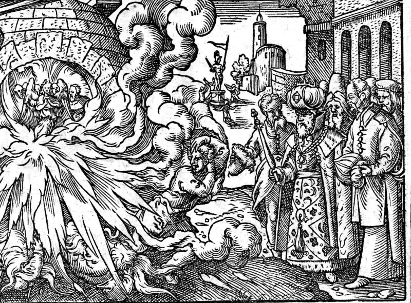The Three Hebrews in the Fiery Furnace, woodcut by Virgil Solis
