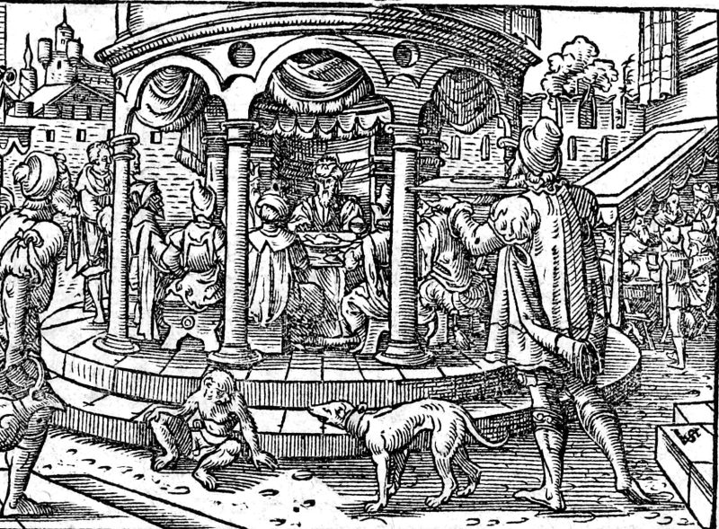 The Feast of Ahasuerus and Vashti's Refusal, woodcut by Virgil Solis