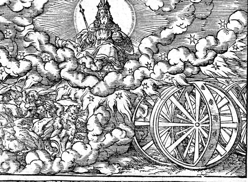 The Four Living Creatures and the Wheels, woodcut by Virgil Solis