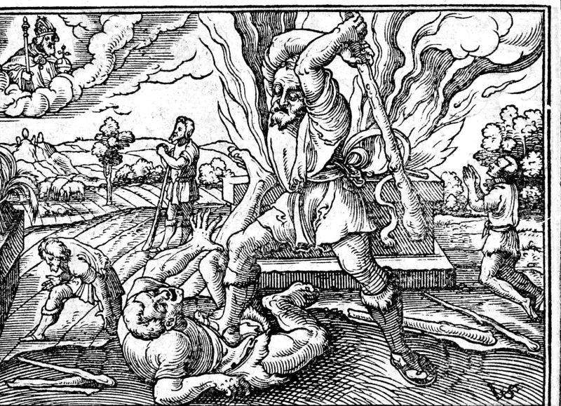 Cain Slays Abel, woodcut by Virgil Solis