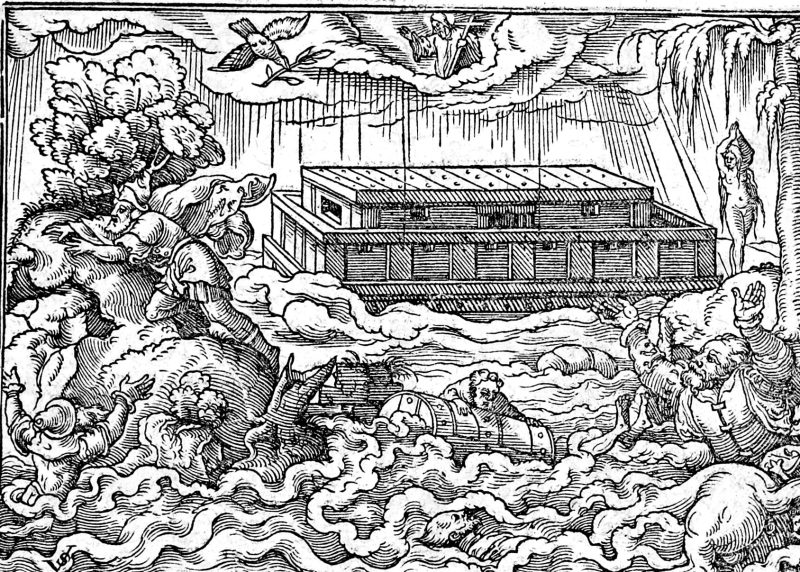 The Flood and the Returning Dove, woodcut by Virgil Solis