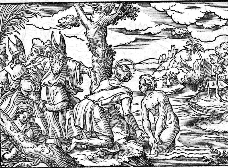 The Baptism at the Jordan, woodcut by Virgil Solis