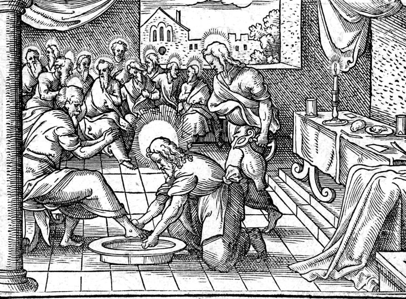 Christ Washes the Disciples' Feet, woodcut by Virgil Solis