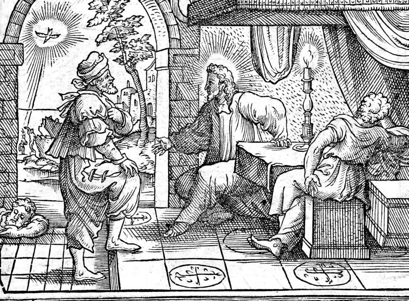 Nicodemus Comes by Night, woodcut by Virgil Solis