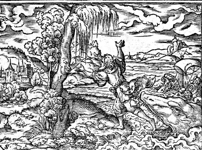 Jonah Cast Out upon the Dry Land, woodcut by Virgil Solis