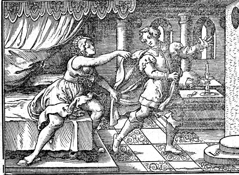 Joseph and Potiphar's Wife, woodcut by Virgil Solis