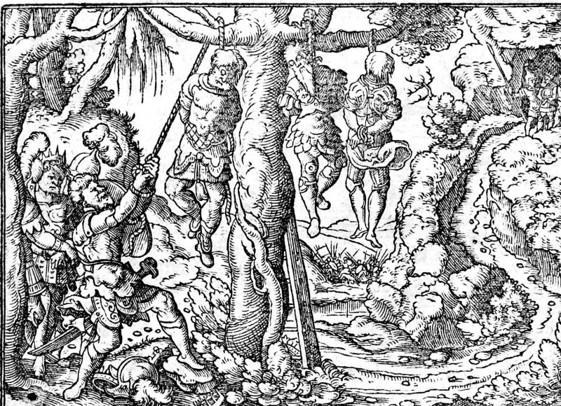 The Five Kings Hanged, woodcut by Virgil Solis