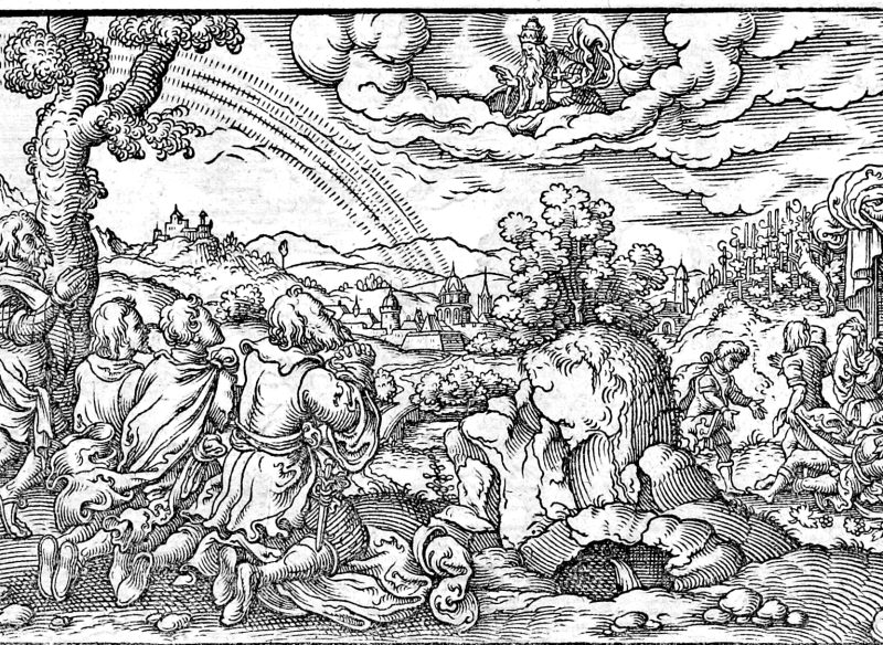 Lot Led Out of Sodom, woodcut by Virgil Solis