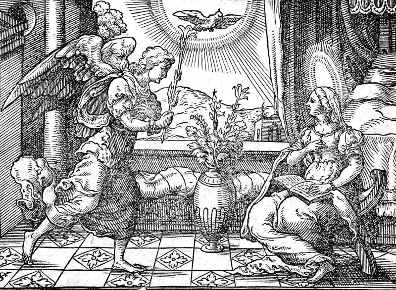 The Annunciation, woodcut by Virgil Solis