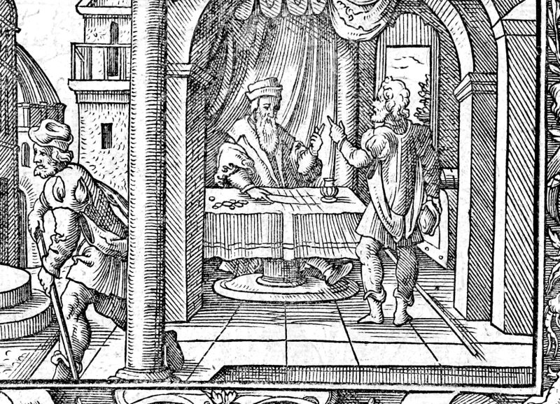 The Steward Who Wasted His Goods, woodcut by Virgil Solis