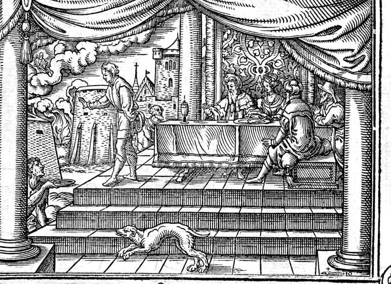 The Rich Man and Lazarus, woodcut by Virgil Solis