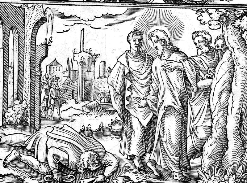 The Ten Lepers, woodcut by Virgil Solis