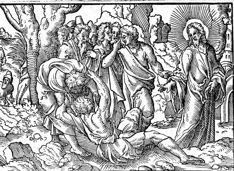 The Blind Man at Jericho, woodcut by Virgil Solis
