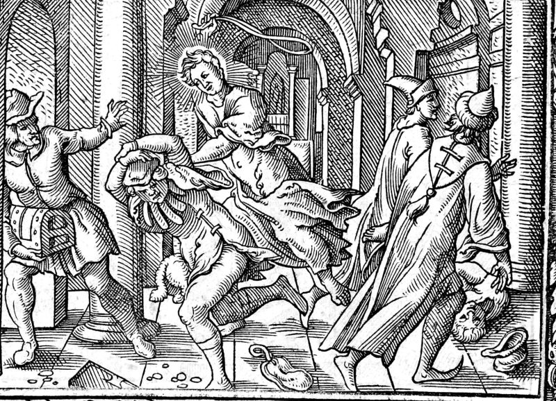 Christ Drives Out the Money Changers, woodcut by Virgil Solis