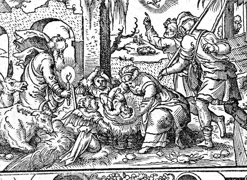 The Angel Appears to the Shepherds, woodcut by Virgil Solis