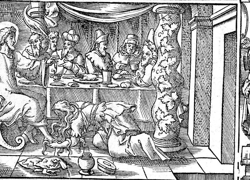 The Woman Who Anointed His Feet, woodcut by Virgil Solis