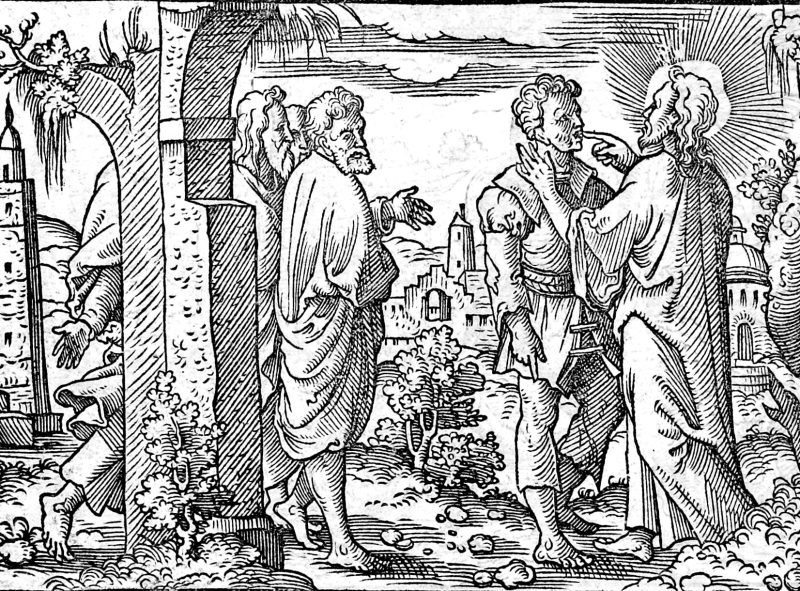 The Deaf and Dumb Man Healed, woodcut by Virgil Solis