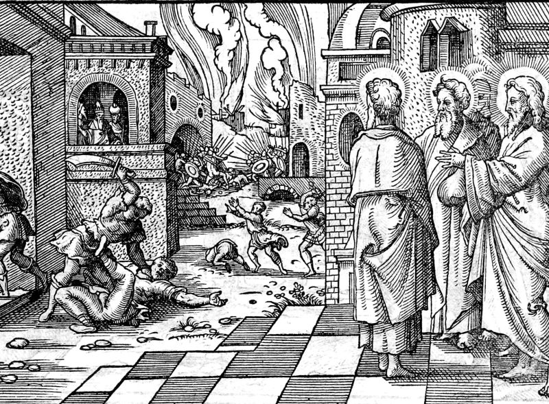 The Burning of the City, woodcut by Virgil Solis