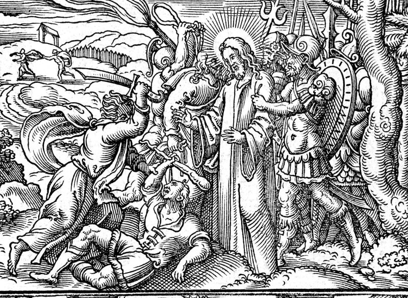 The Arrest of Christ and Peter's Denial, woodcut by Virgil Solis