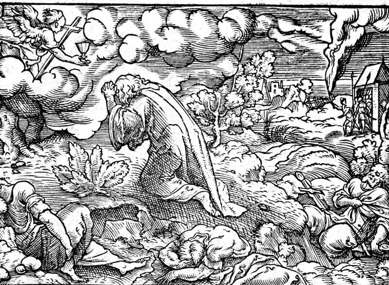 The Anointing at Bethany and the Agony in the Garden, woodcut by Virgil Solis