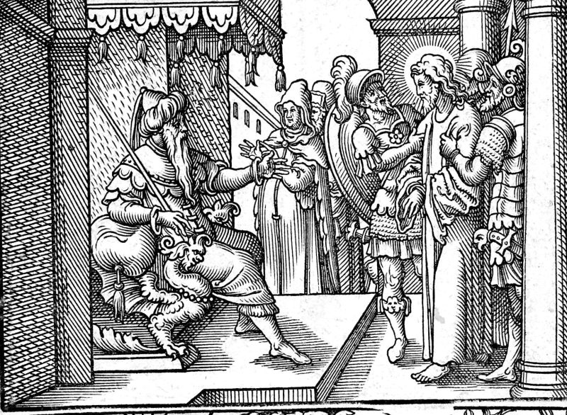 Christ Before Pilate and the Road to Calvary, woodcut by Virgil Solis