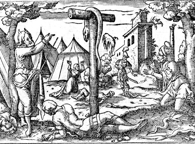The Brazen Serpent, woodcut by Virgil Solis