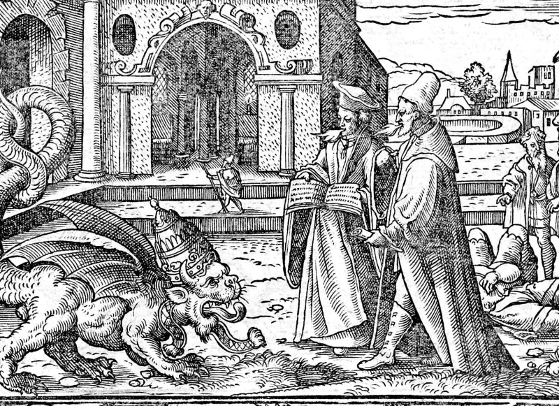 The Two Witnesses, woodcut by Virgil Solis