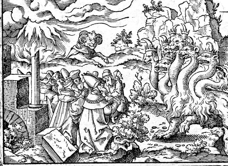 The Beast from the Sea and the Beast from the Earth, woodcut by Virgil Solis