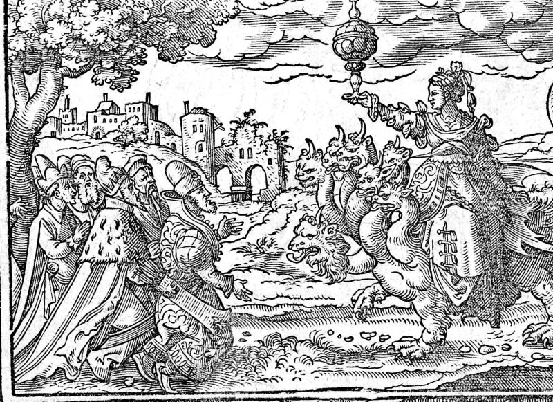 The Whore of Babylon, woodcut by Virgil Solis