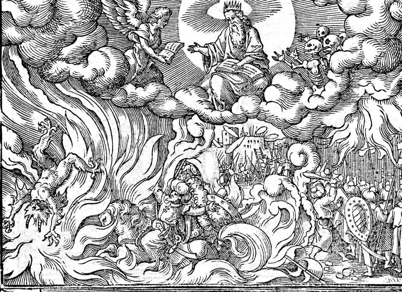The Devil Cast into the Lake of Fire, woodcut by Virgil Solis