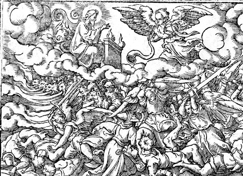 The Sixth Trumpet: the Horsemen, woodcut by Virgil Solis