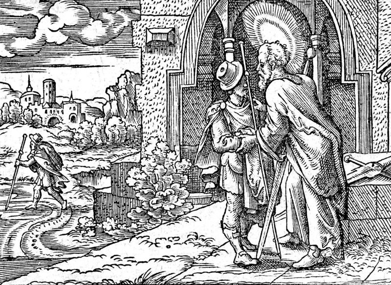Saint Paul Sends His Letter, woodcut by Virgil Solis