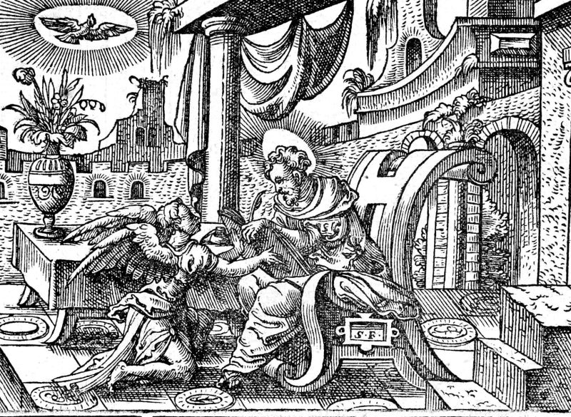 The Evangelist Matthew, woodcut by Virgil Solis