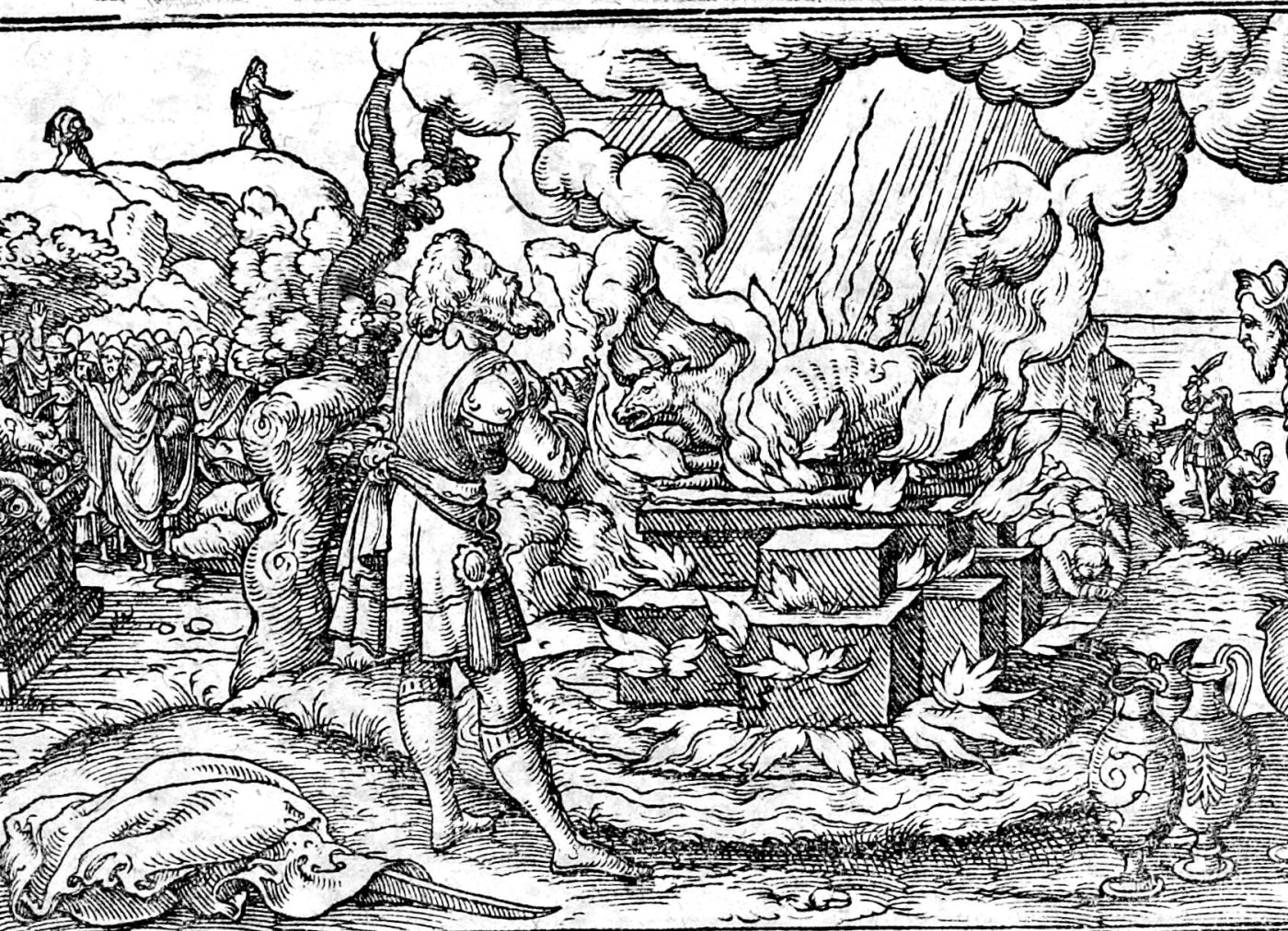 Elijah on Mount Carmel, woodcut by Virgil Solis, 1565