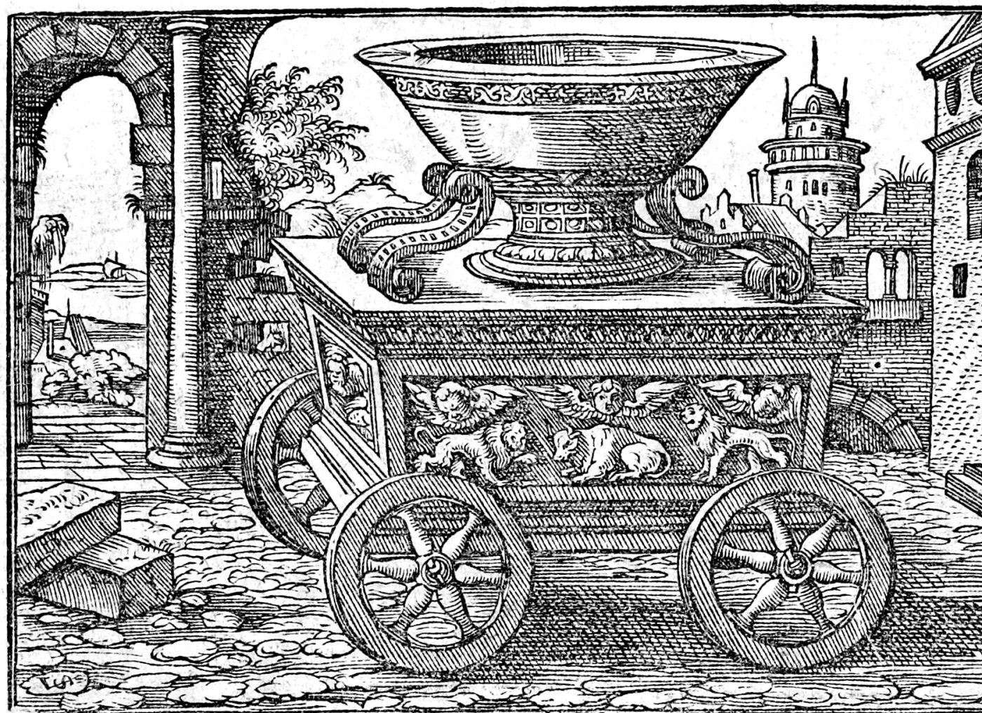 The Ten Brazen Bases, woodcut by Virgil Solis, 1565