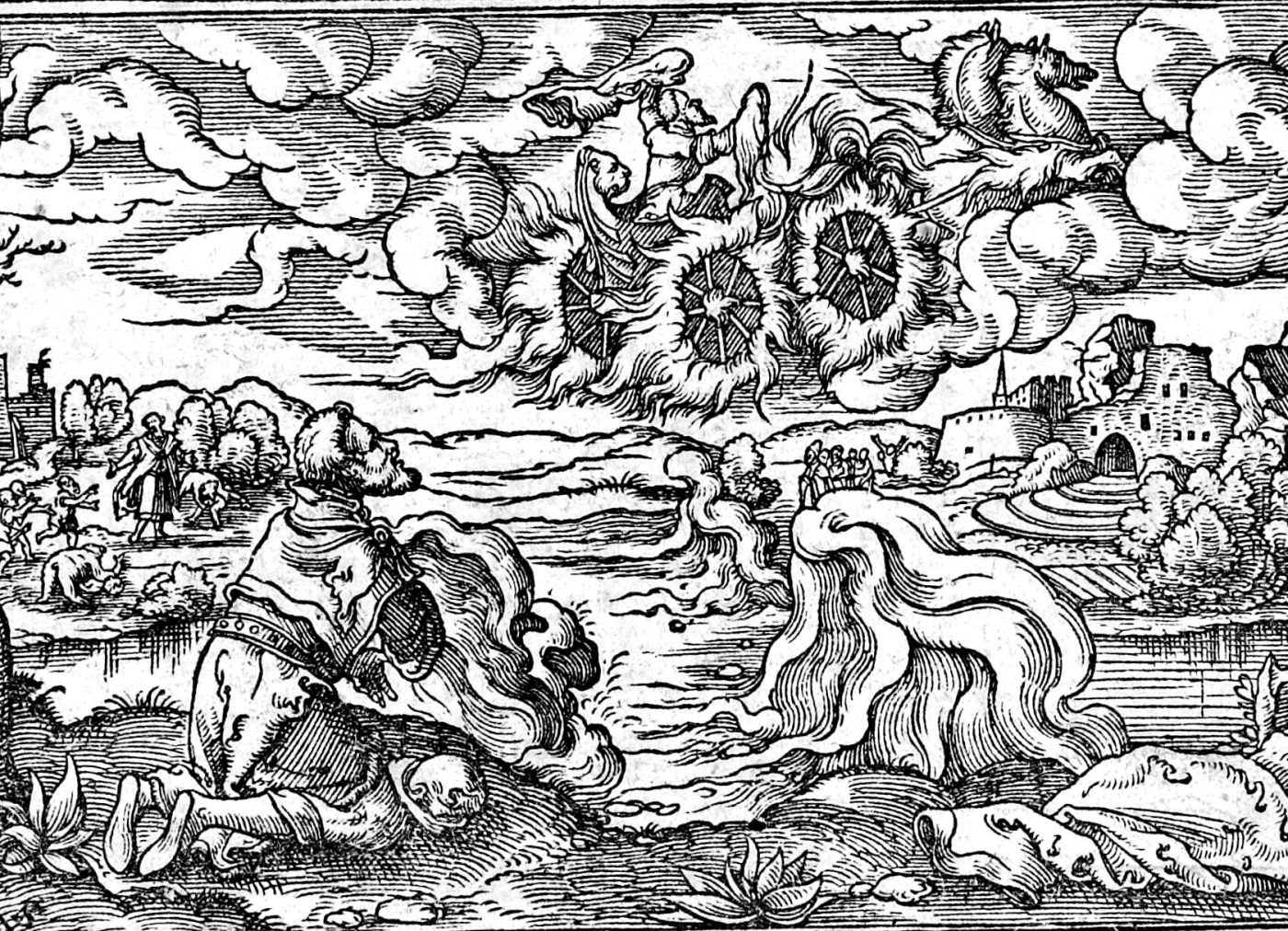 Elijah Taken Up into Heaven, woodcut by Virgil Solis, 1565