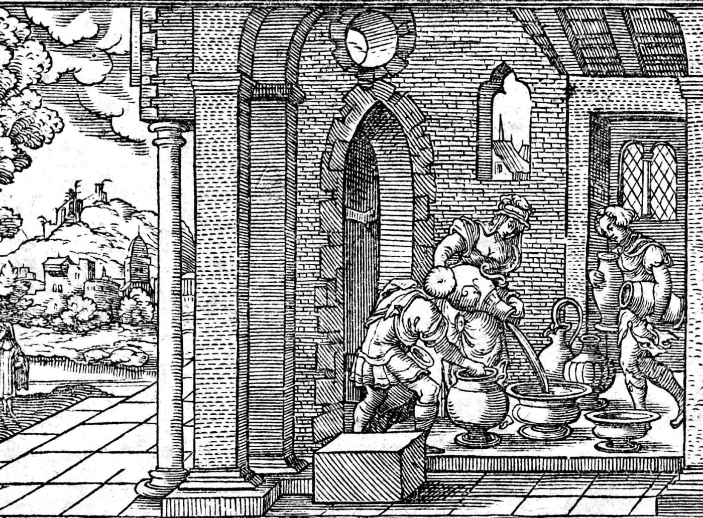 The Widow's Oil and the Shunammite's Son, woodcut by Virgil Solis, 1565